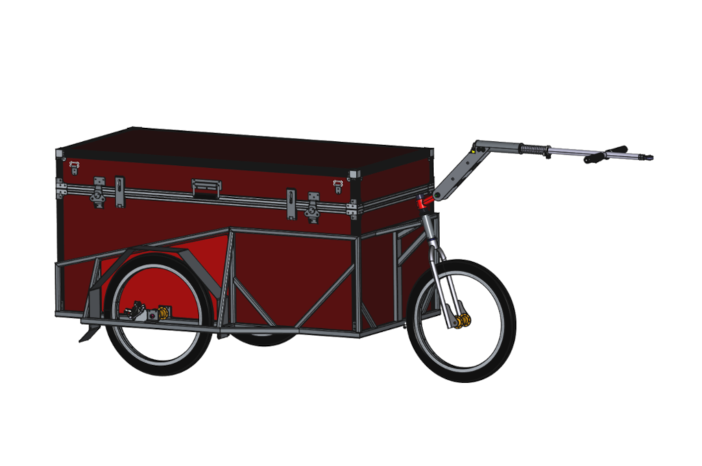 Self-braking three-wheel trailer with box, 140x65cm